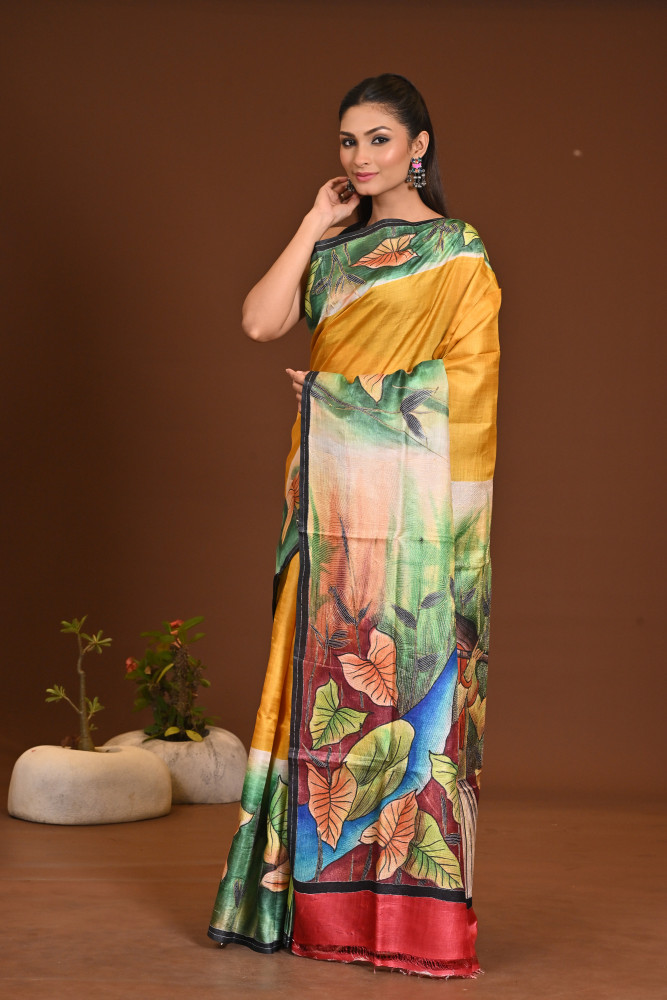 TUSSAR HANDPRINT KANTHA SAREE