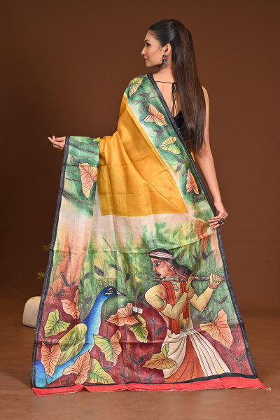 TUSSAR HANDPRINT KANTHA SAREE