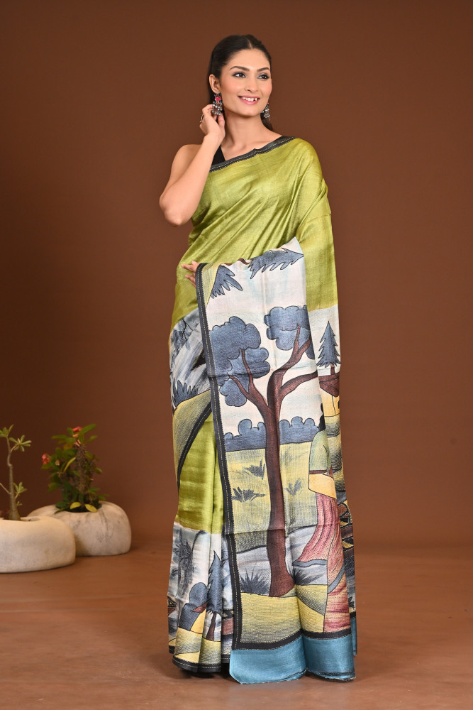 TUSSAR HANPRINT KANTHA SAREE