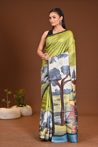 TUSSAR HANPRINT KANTHA SAREE
