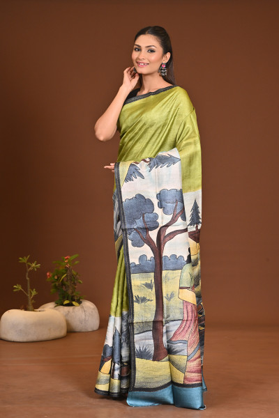 TUSSAR HANPRINT KANTHA SAREE