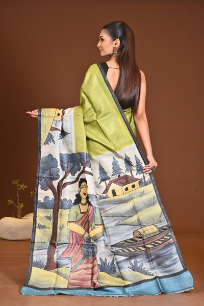 TUSSAR HANPRINT KANTHA SAREE