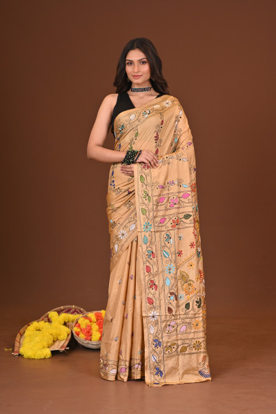 UTSAVRANG BLENDED SILK KANTHA SAREE