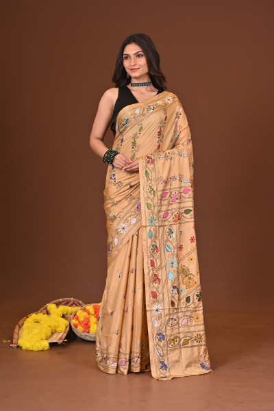 UTSAVRANG BLENDED SILK KANTHA SAREE