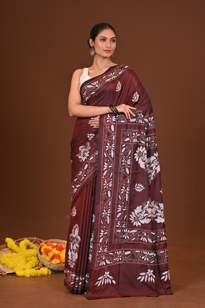 VASUNDHARA BLENDED SILK KANTHA SAREE