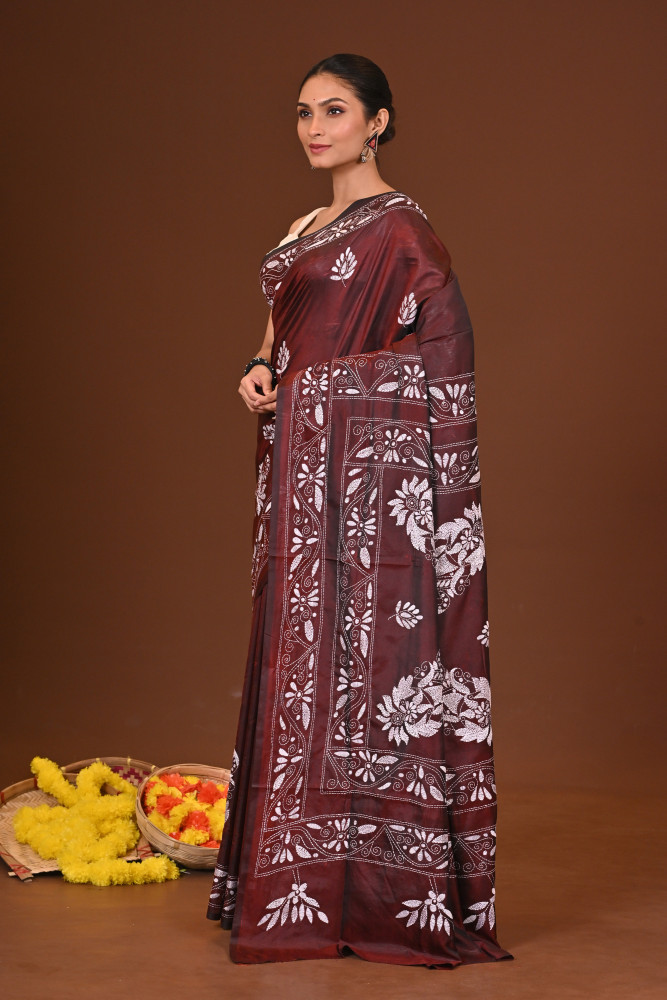 VASUNDHARA BLENDED SILK KANTHA SAREE