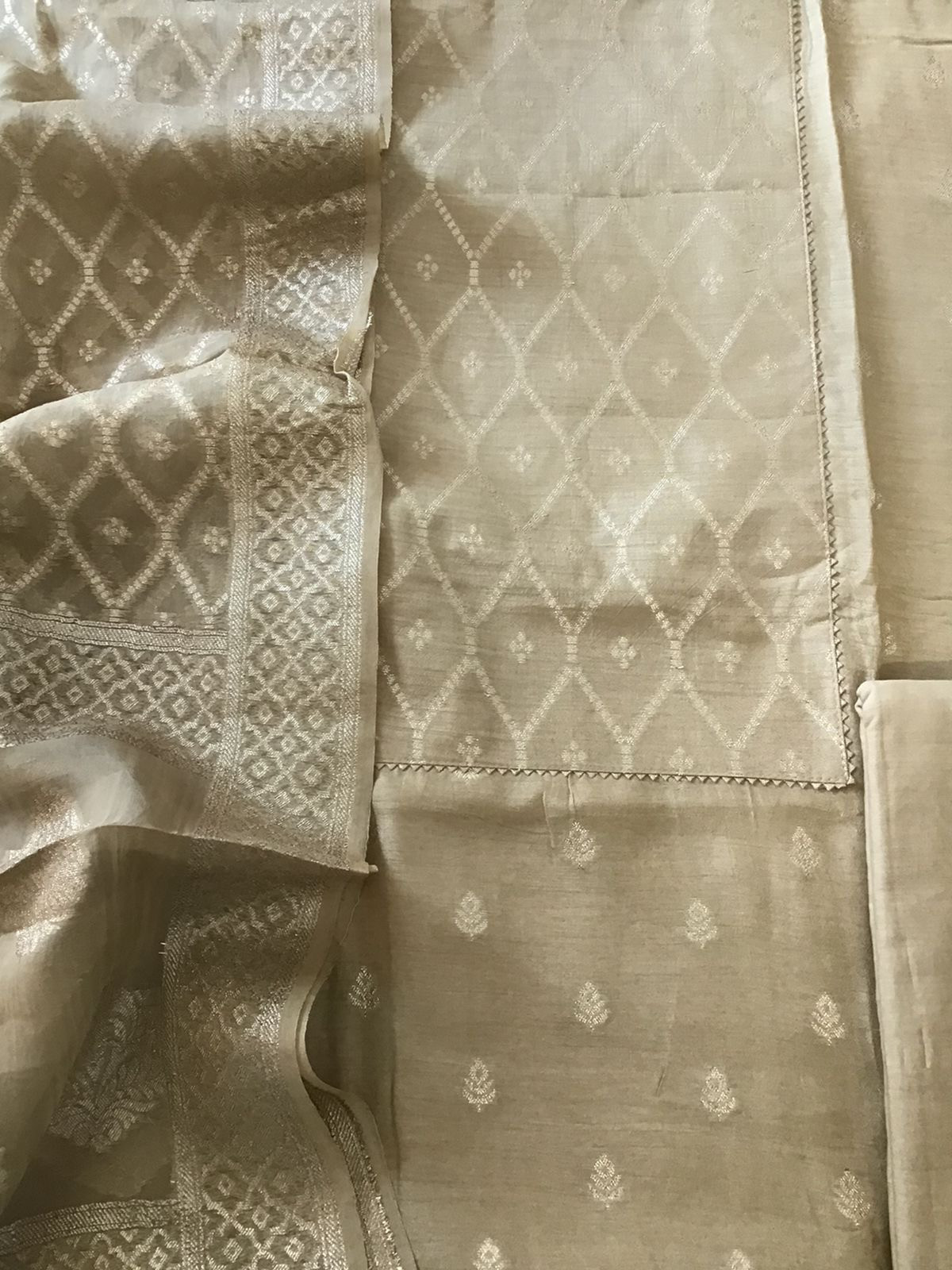 Pure Upada Silk Banarasi Weaved Suit - Beige