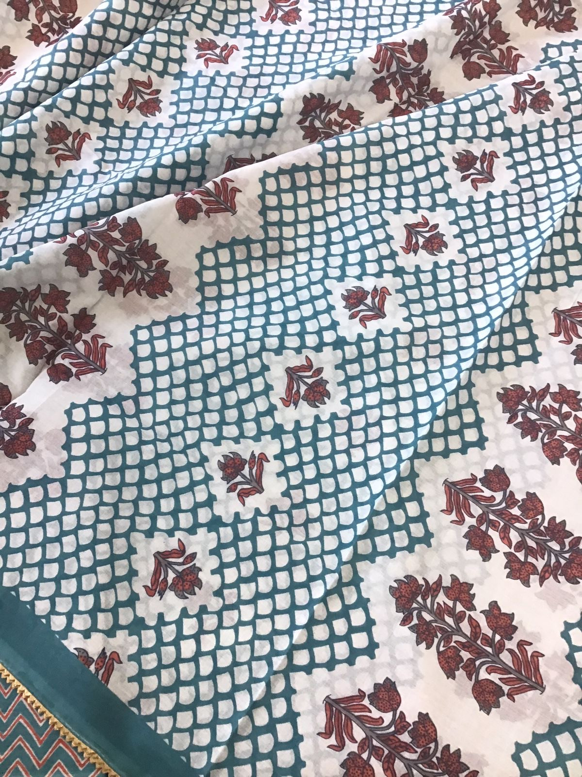 Pure Cotton Printed Embroidered Suit - Blue