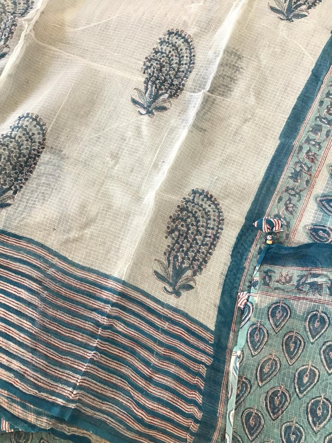 Pure Kota Cotton Printed Embroidered Suit - Blue