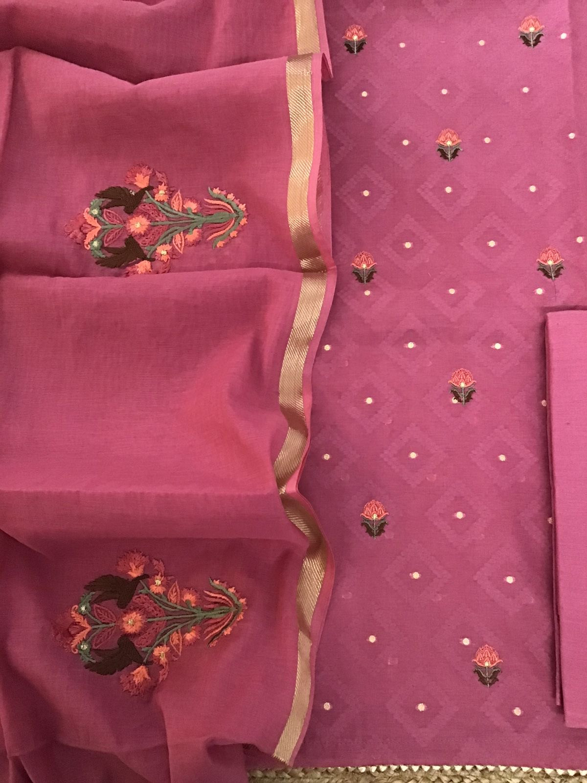 Pure Chanderi Silk Banarasi Weaved Embroidered Suit - Pink