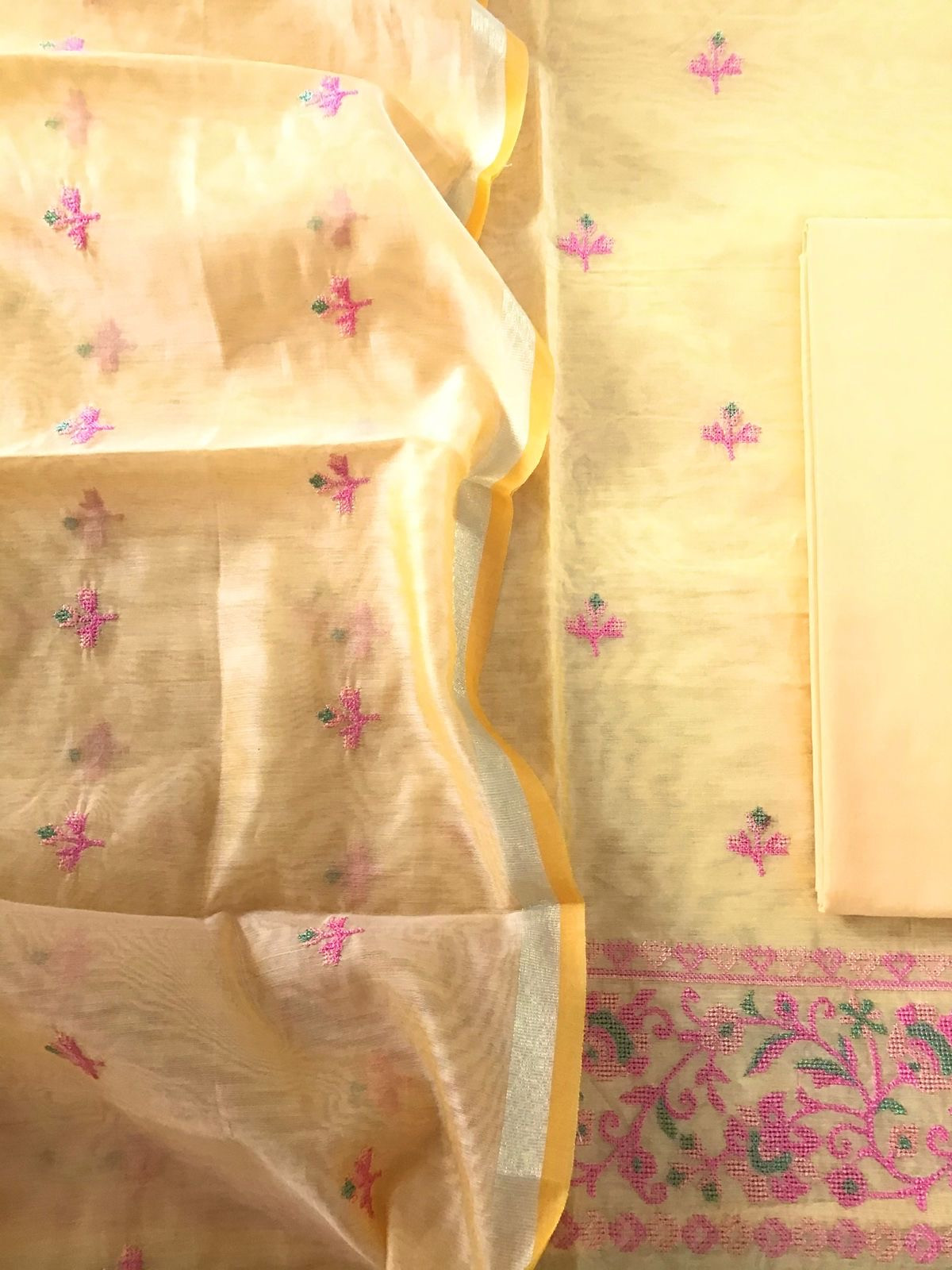 Soft Chanderi Embroidered Suit - Yellow
