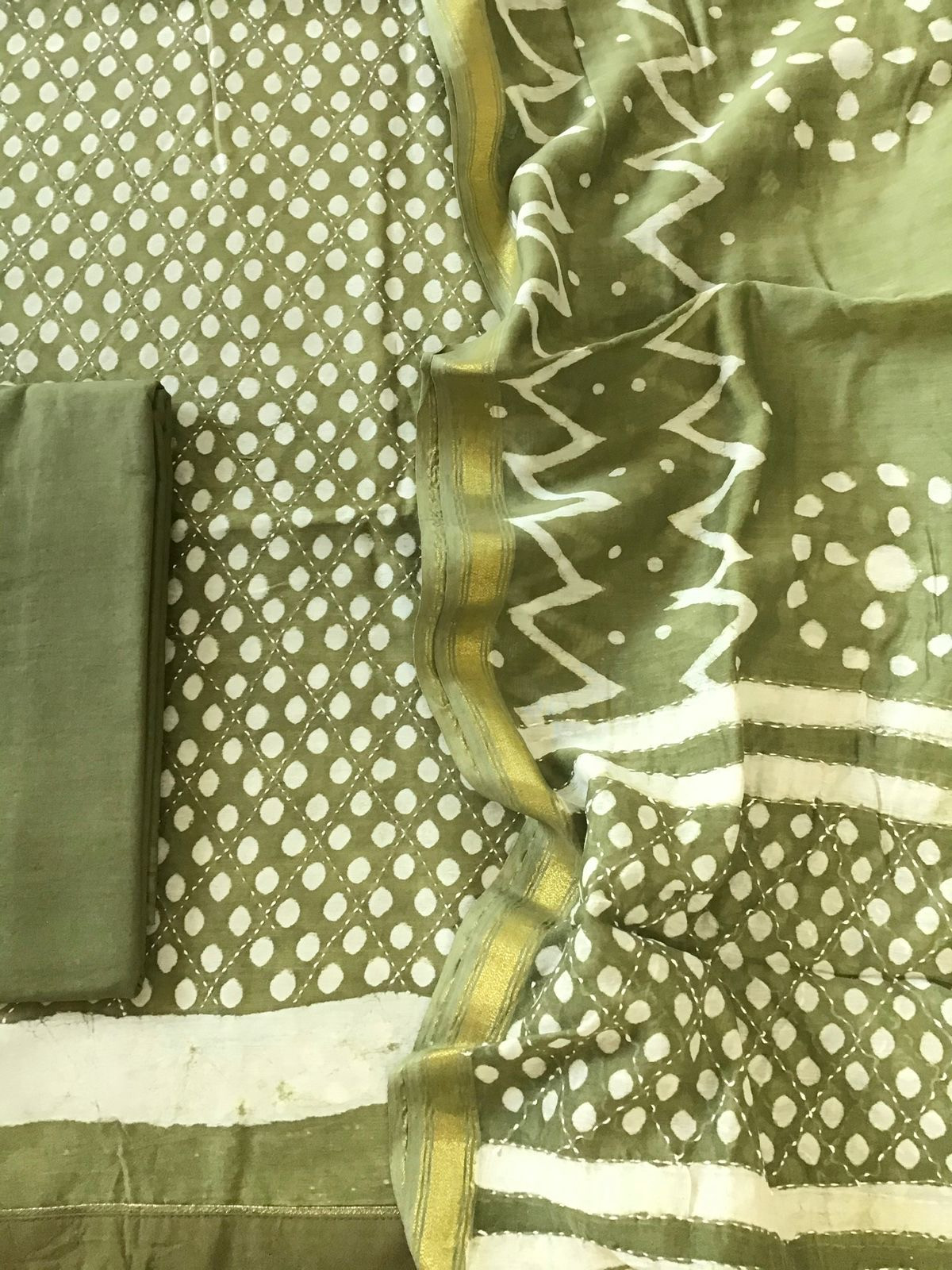 Pure Chanderi Printed Embroidered Suit - Green