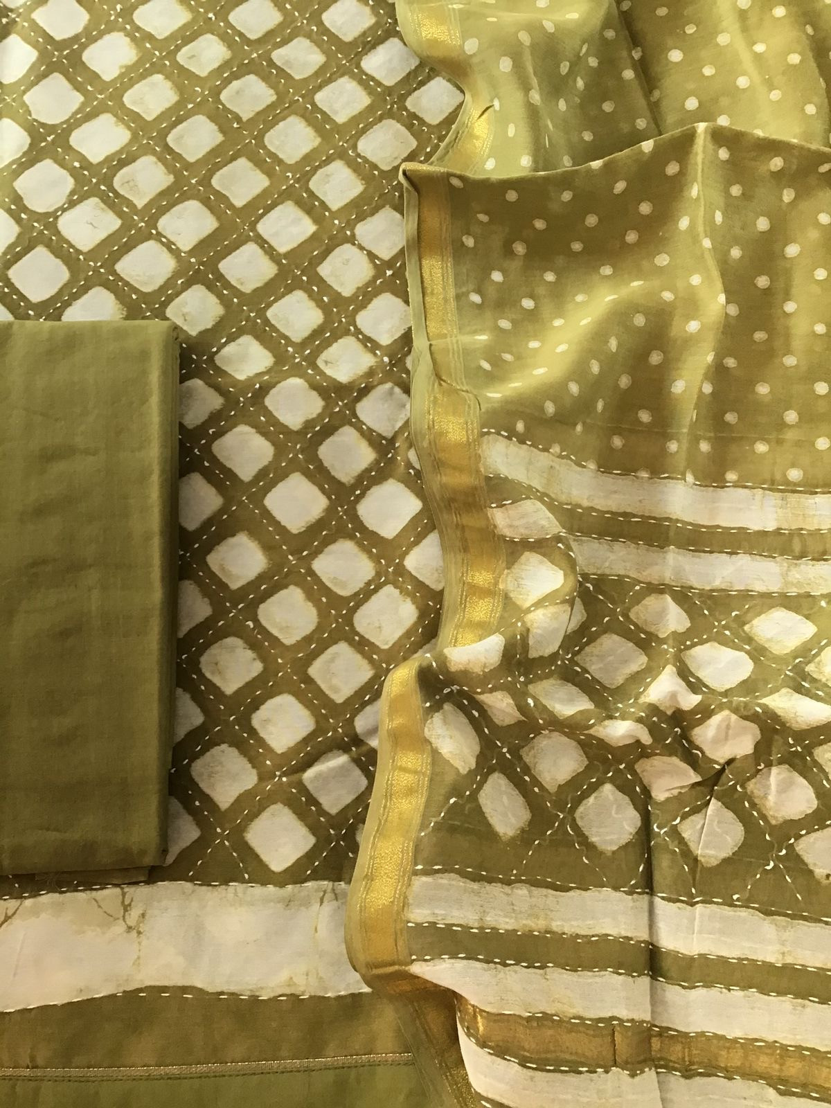 Pure Chanderi Printed Embroidered Suit - Green