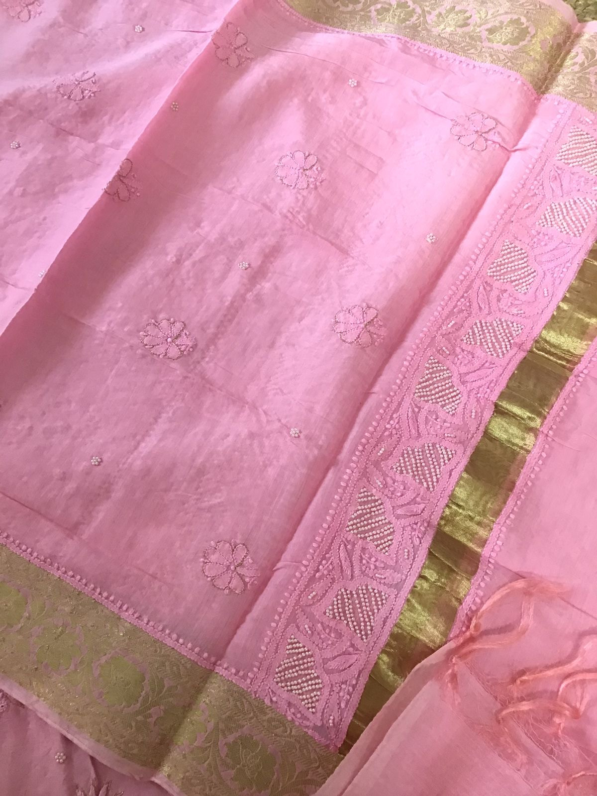 Pure Chanderi Chikankari Embroidered Suit - Pink