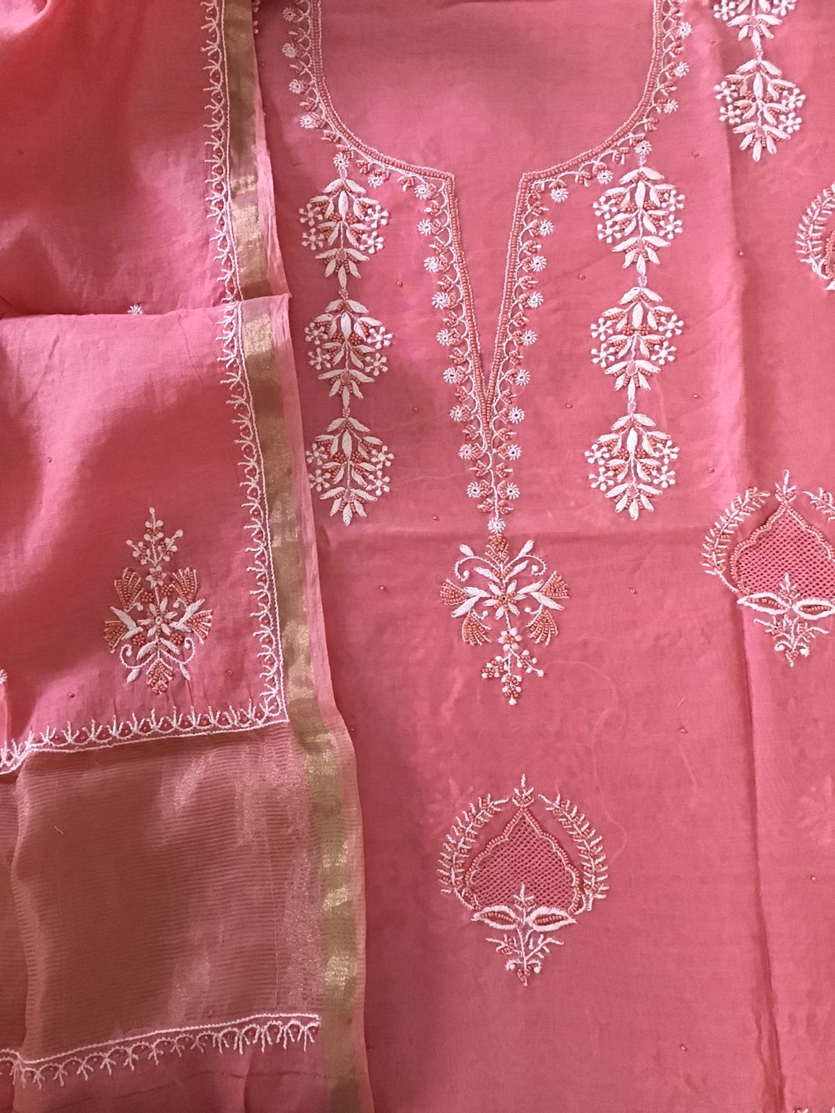 Pure Chanderi Chikankari Embroidered Suit - Pink