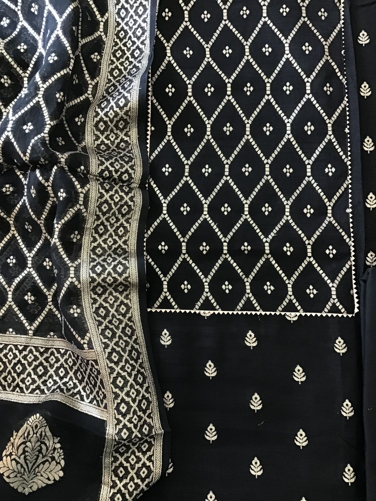 Pure Upada Silk Banarasi Weaved Suit - Black