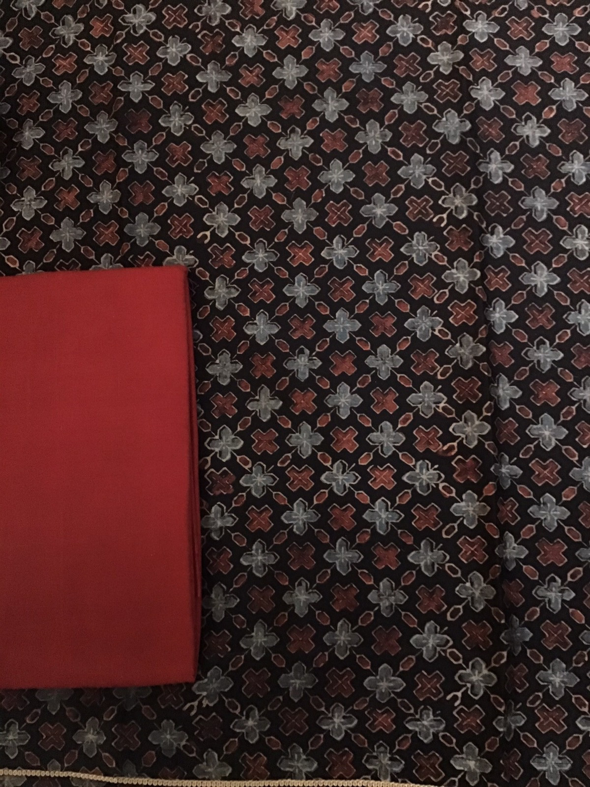 Pure Maheshwari Silk Ajrakh Printed Embroidered Suit - Black