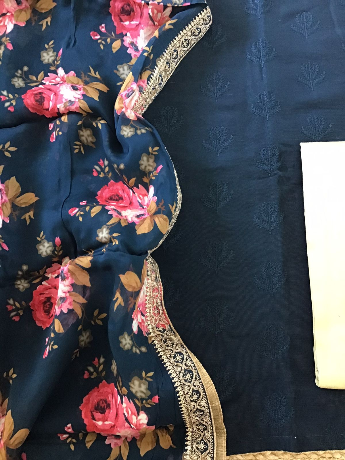Pure Linen Chanderi Silk Embroidered Suit - Blue