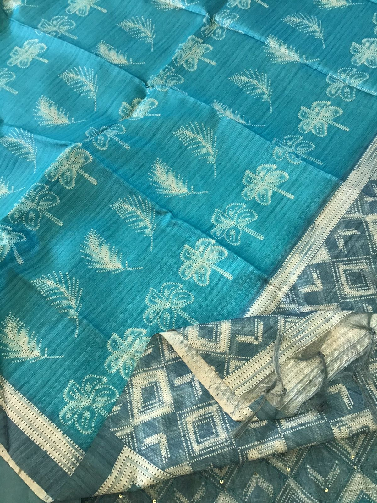 Soft Kora Chanderi Silk Printed Embroidered Suit - Grey