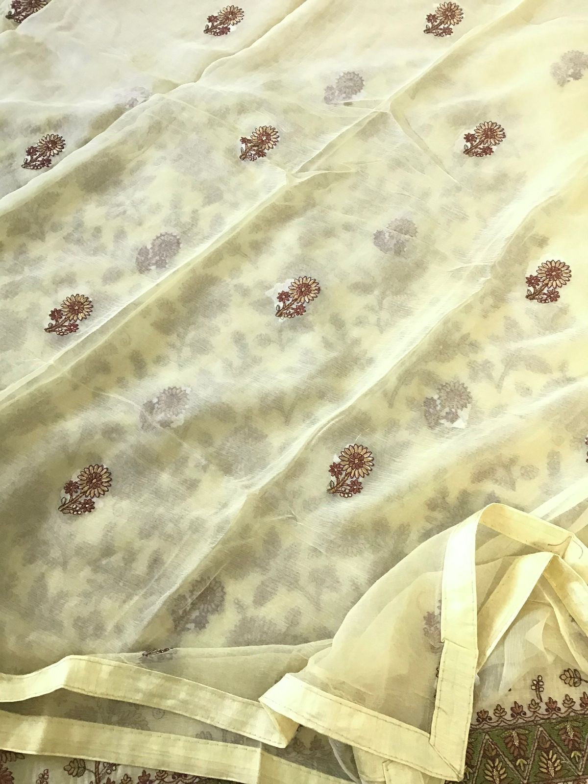 Pure Chanderi Embroidered Suit - Yellow