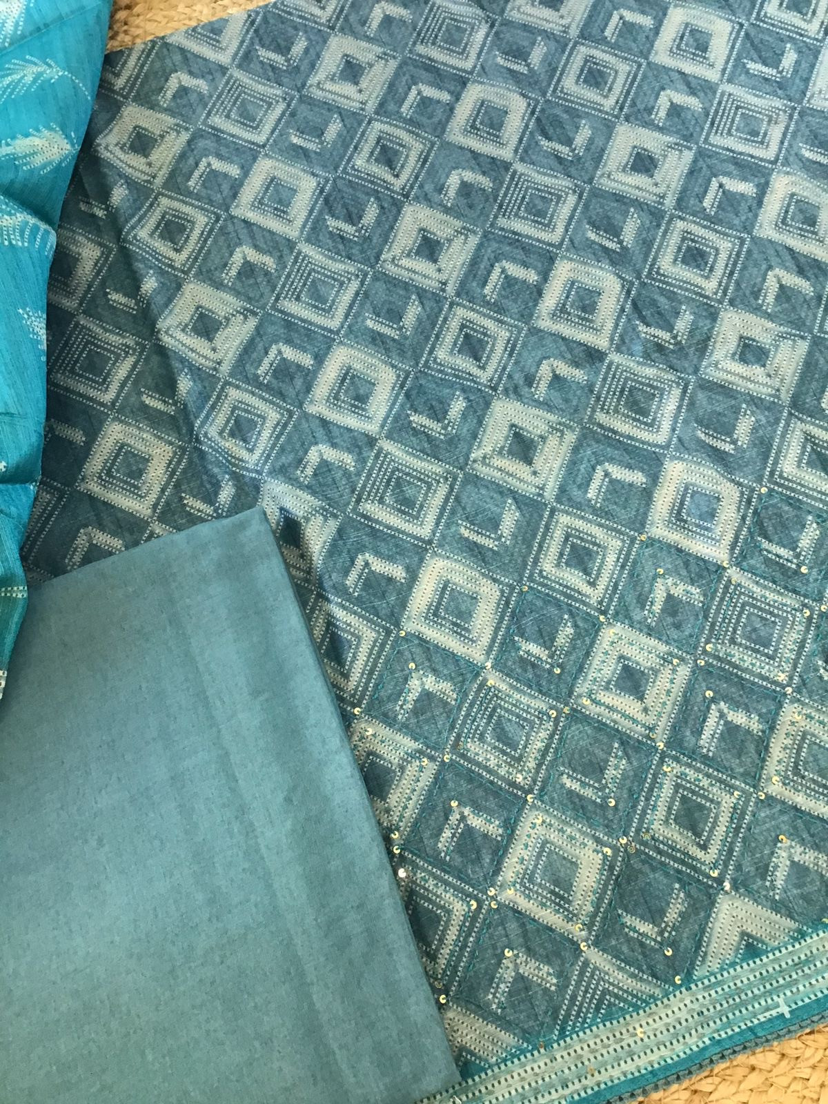 Soft Kora Chanderi Silk Printed Embroidered Suit - Grey