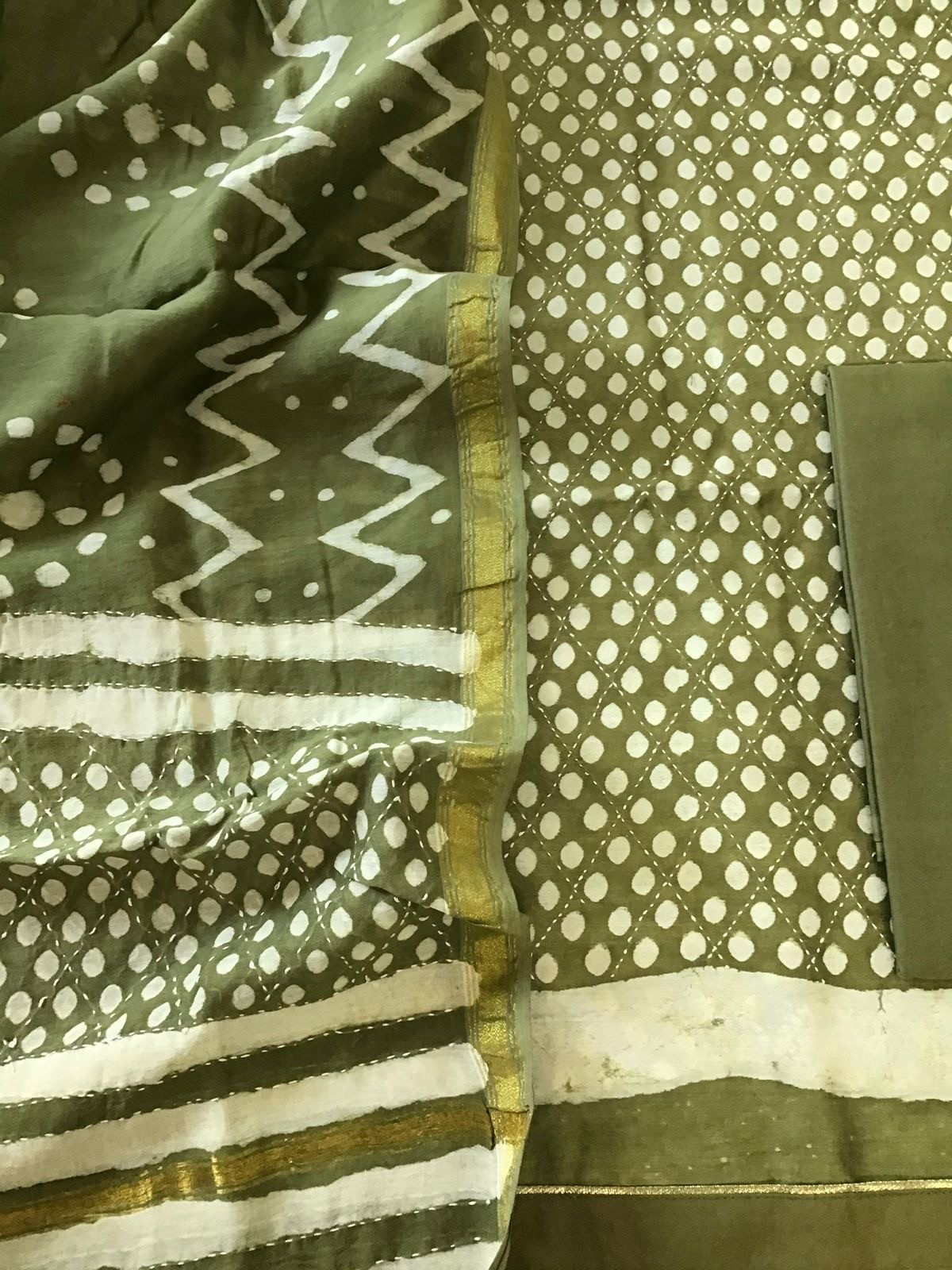 Pure Chanderi Printed Embroidered Suit - Green