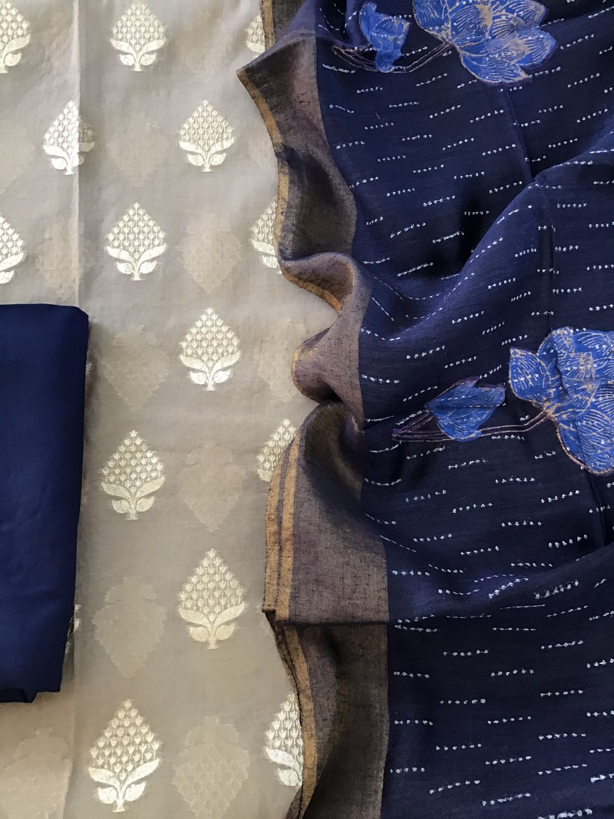 Lorex Banarasi Chanderi Suit With Tussar Dupatta - Beige