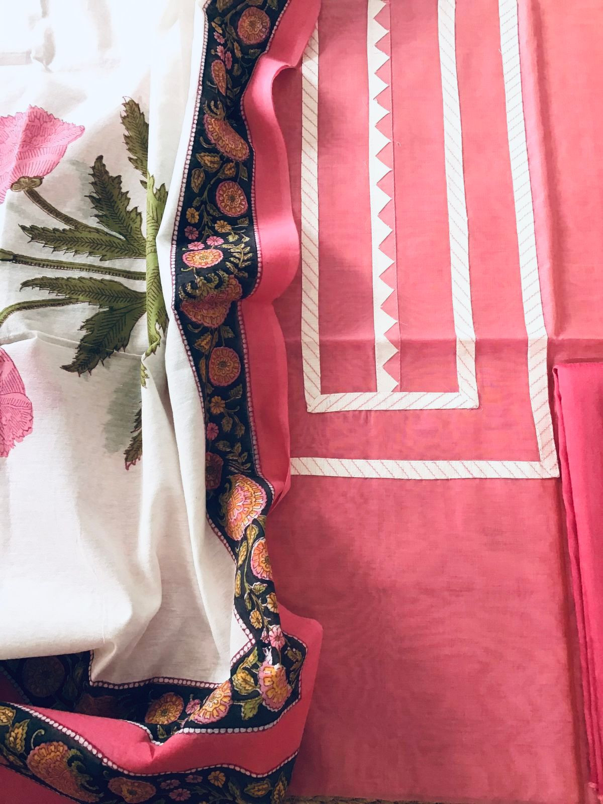 Soft Chanderi Printed Embroidered Suit - Pink