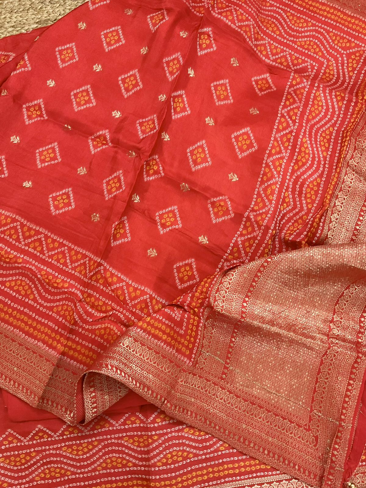 Soft Dola Silk Printed Banarasi Weaved Embroidered Suit - Orange