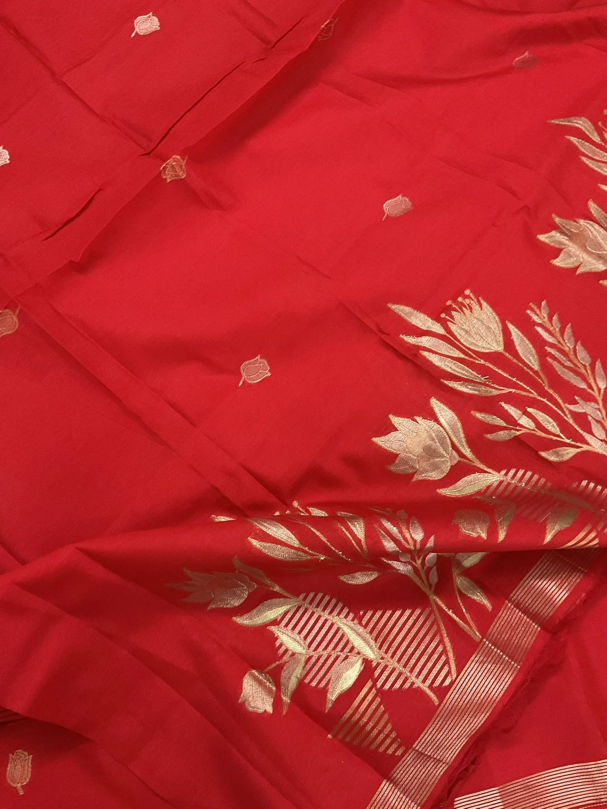 Soft Kora Chanderi Jamdani Weaved Suit - Organish Red