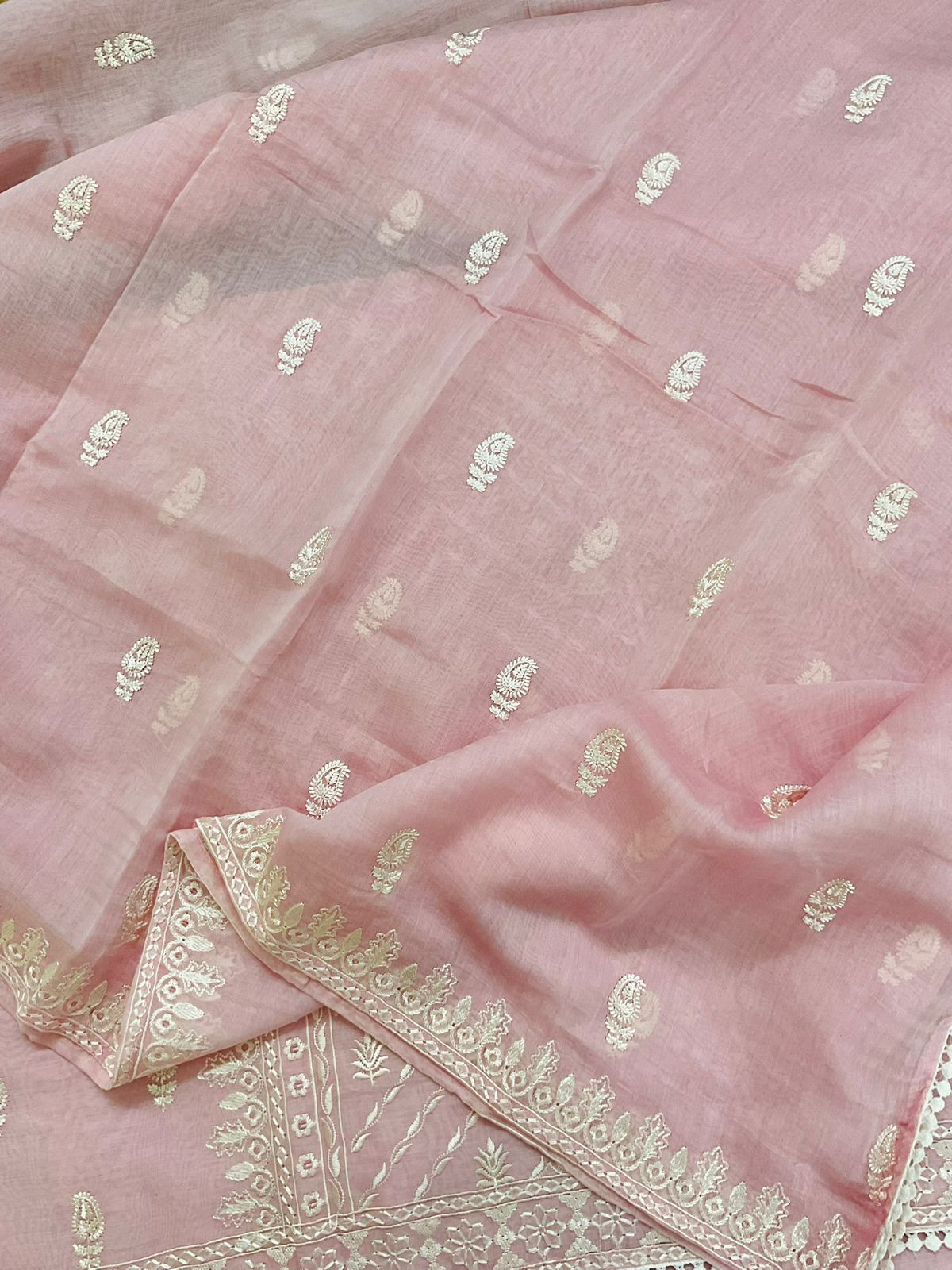 Pure Mul Chanderi Embroidered Suit - Pink