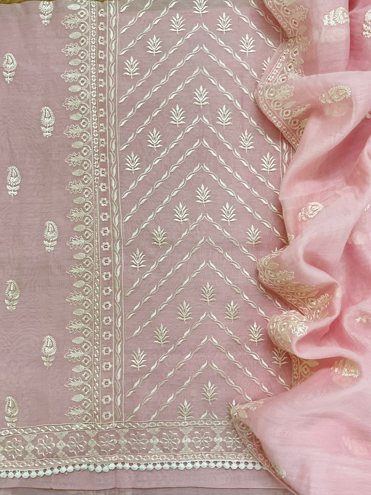 Pure Mul Chanderi Embroidered Suit - Pink