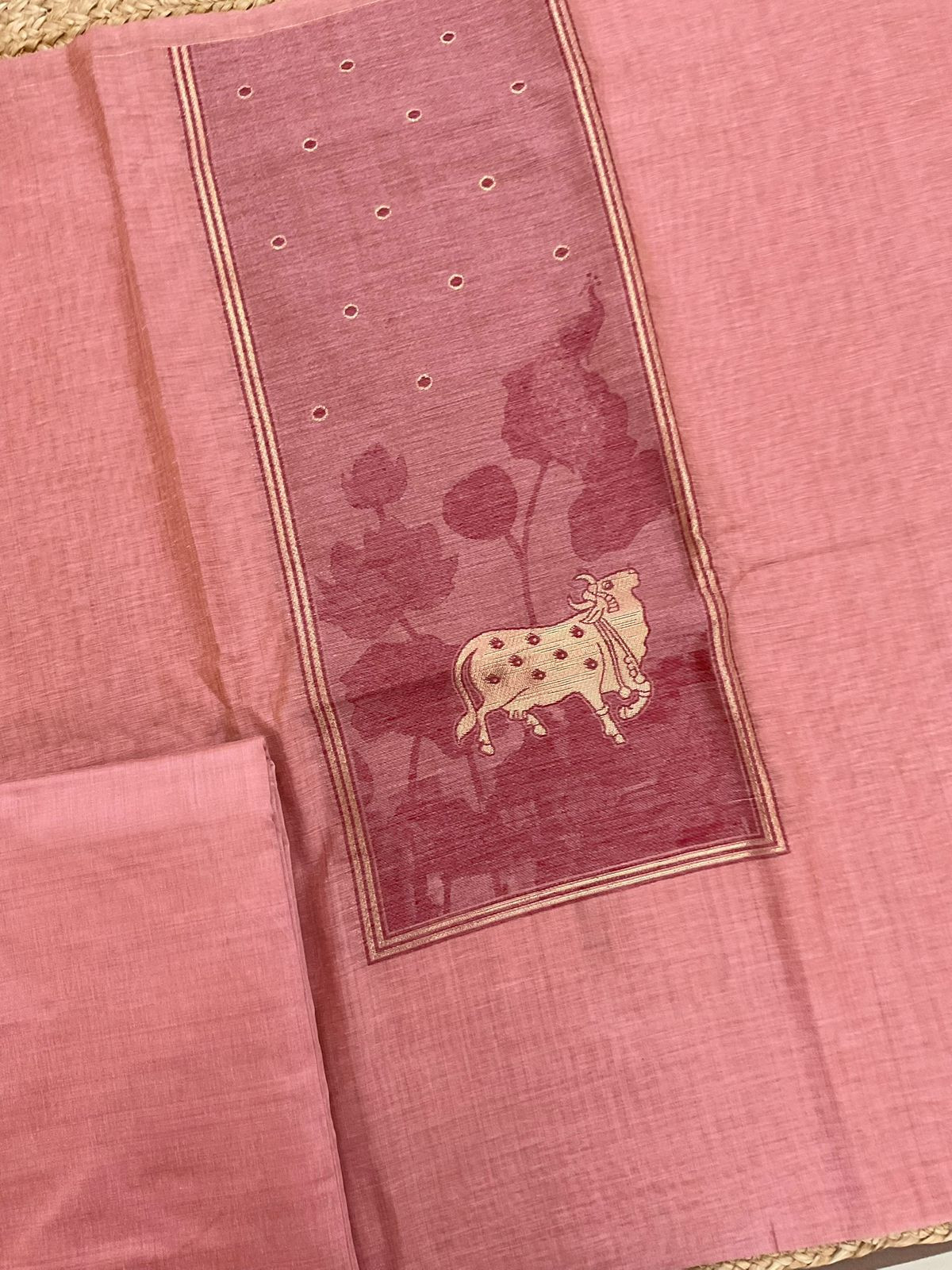 Soft Slub Chanderi Jamdani Weaved Suit - Pink