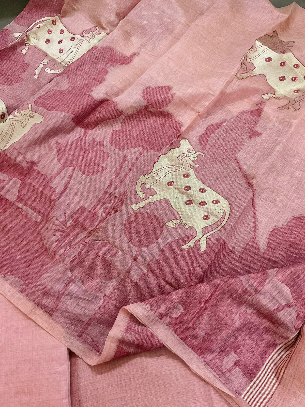 Soft Slub Chanderi Jamdani Weaved Suit - Pink