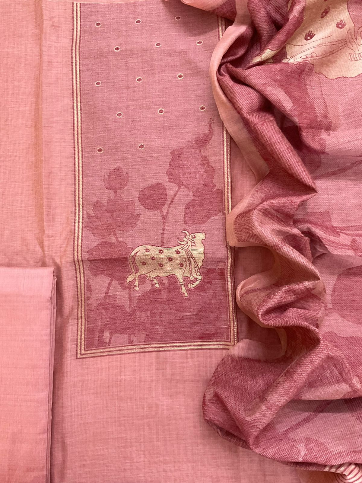Soft Slub Chanderi Jamdani Weaved Suit - Pink