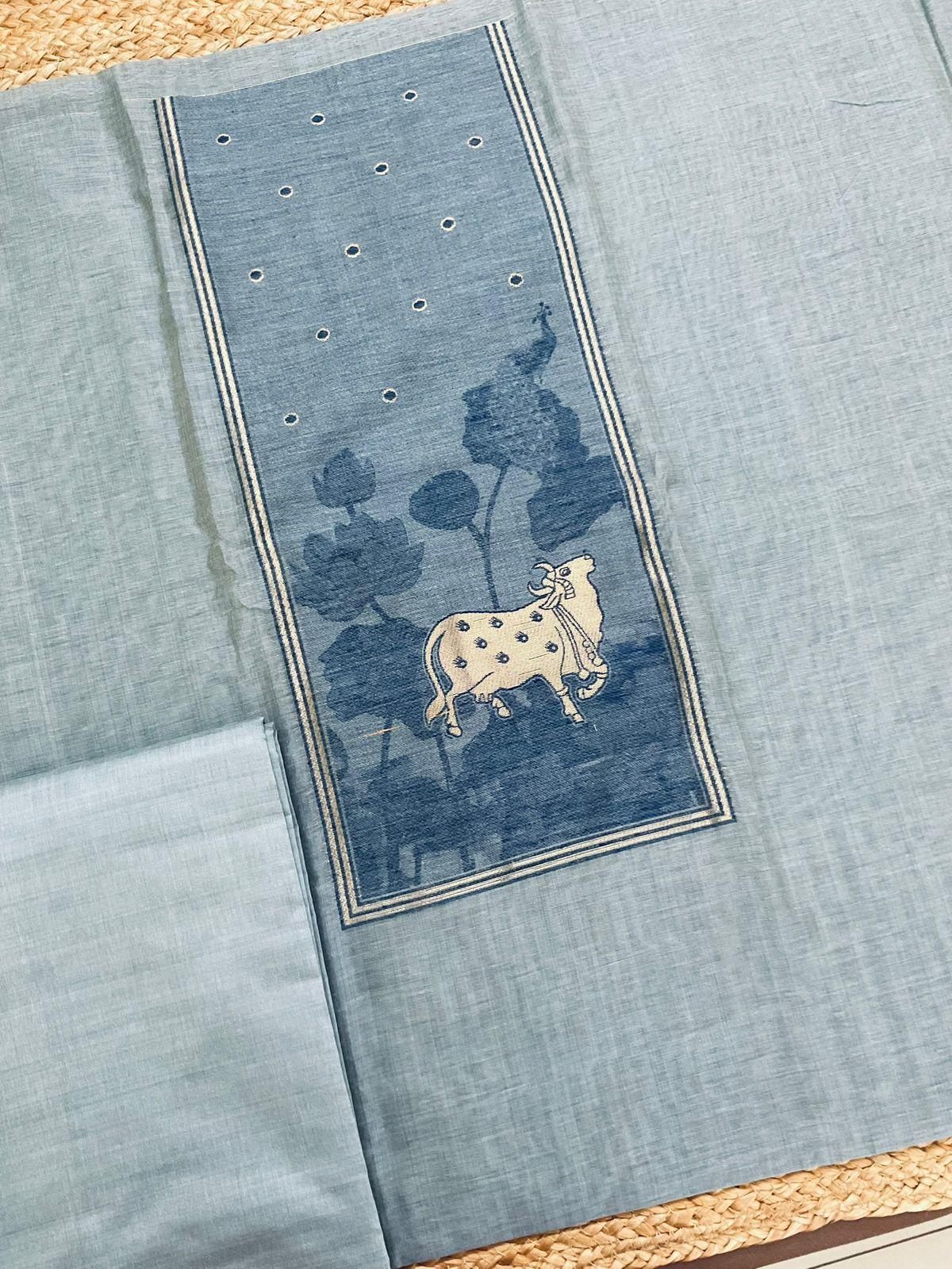 Soft Slub Chanderi Jamdani Weaved Suit - Blue