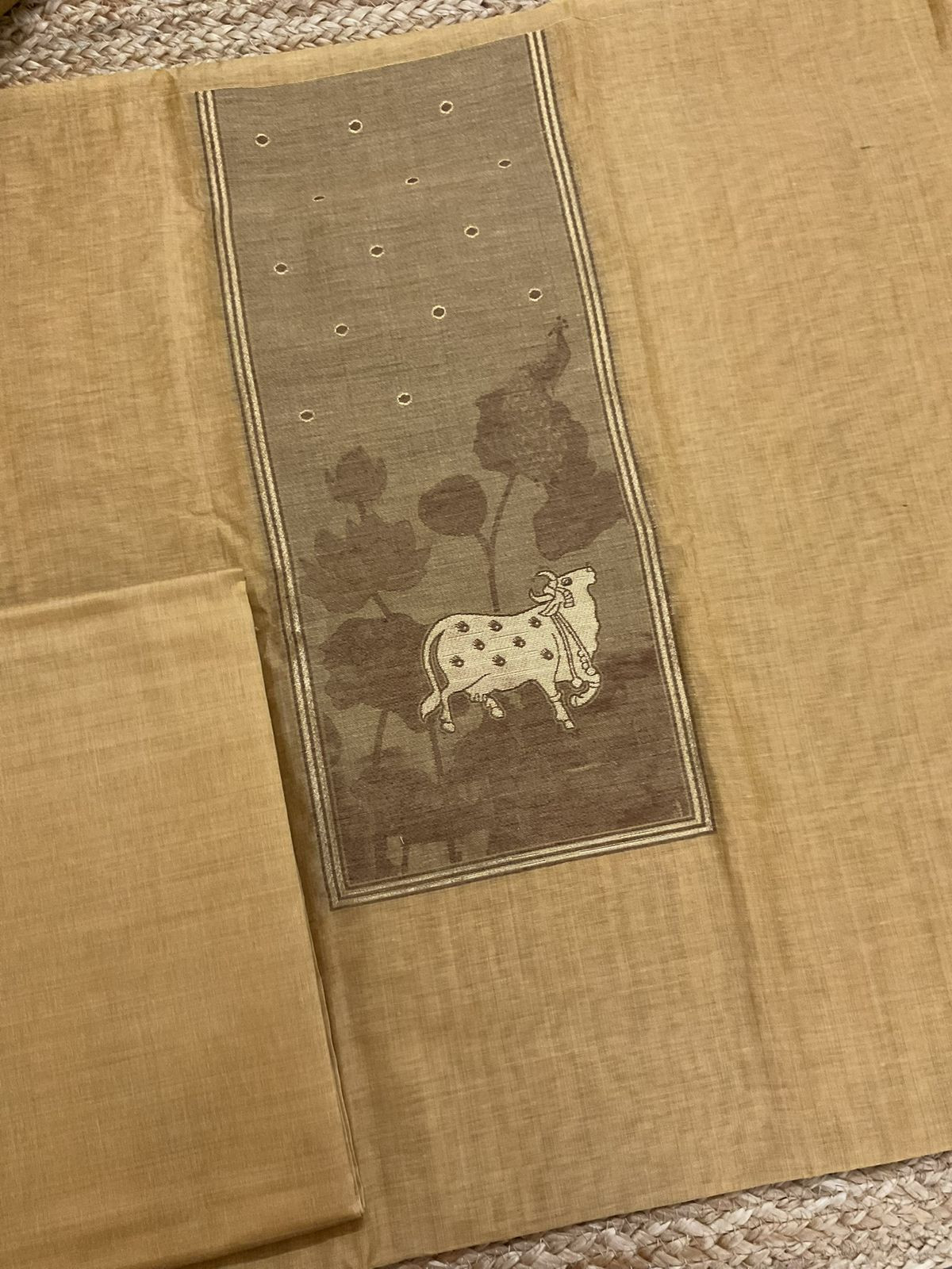 Soft Slub Chanderi Jamdani Weaved Suit - Mustard