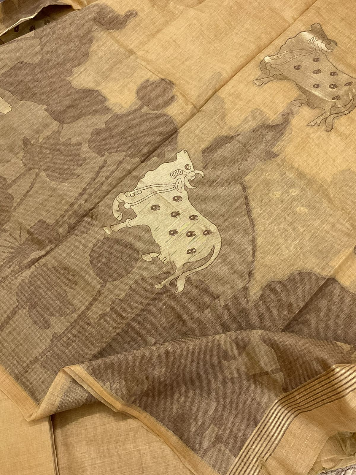 Soft Slub Chanderi Jamdani Weaved Suit - Mustard