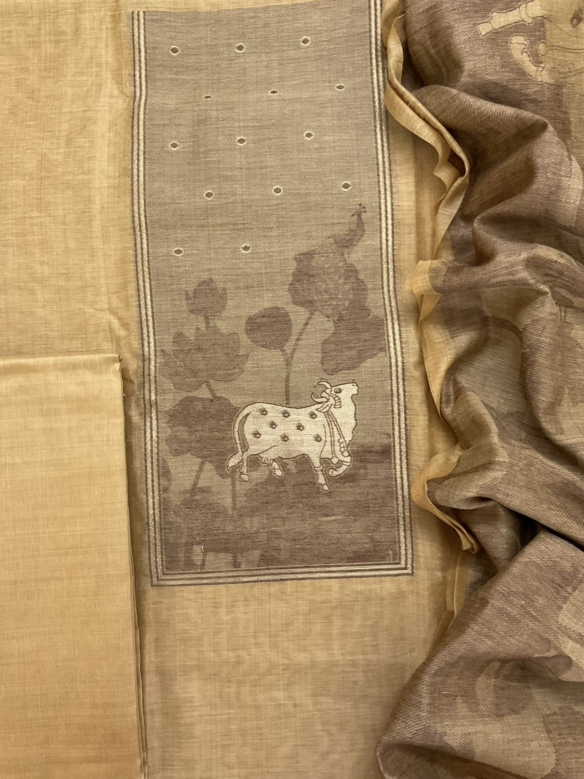 Soft Slub Chanderi Jamdani Weaved Suit - Mustard