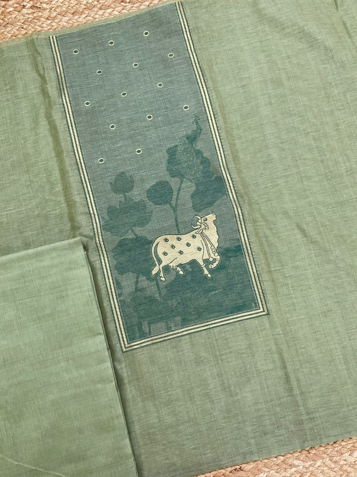 Soft Slub Chanderi Jamdani Weaved Suit - Green