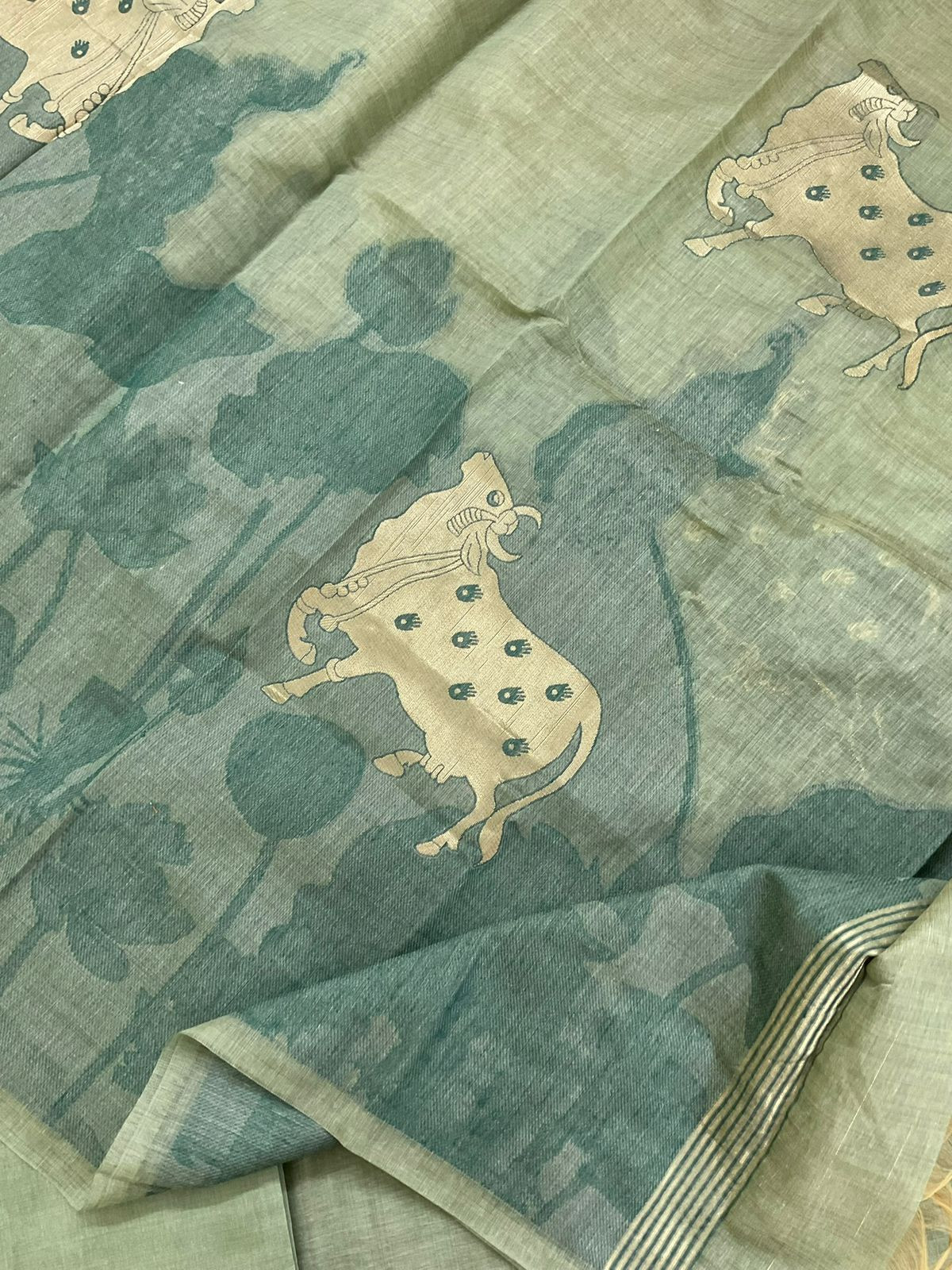 Soft Slub Chanderi Jamdani Weaved Suit - Green