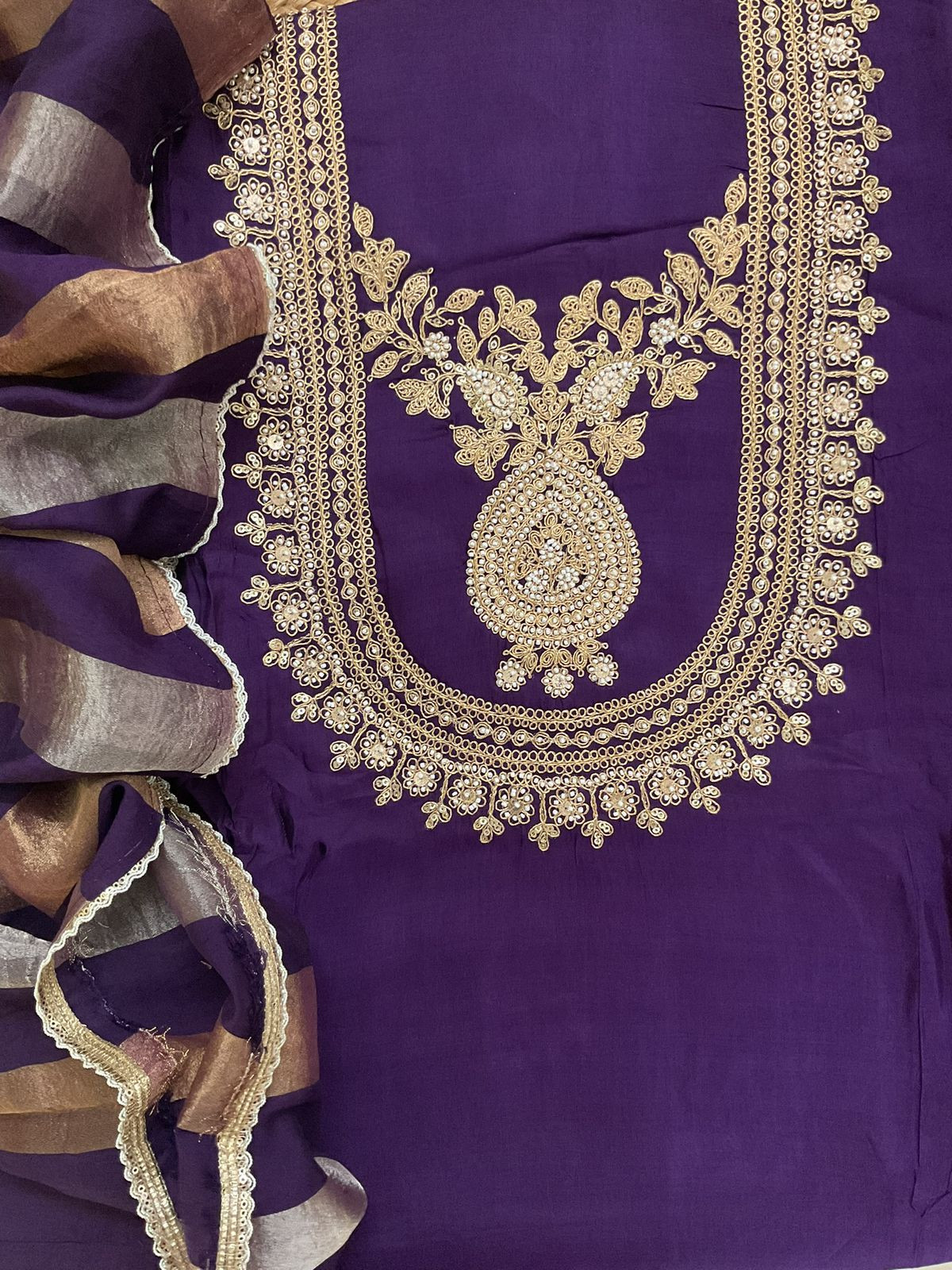 Soft Muslin Embroidered Suit - Violet