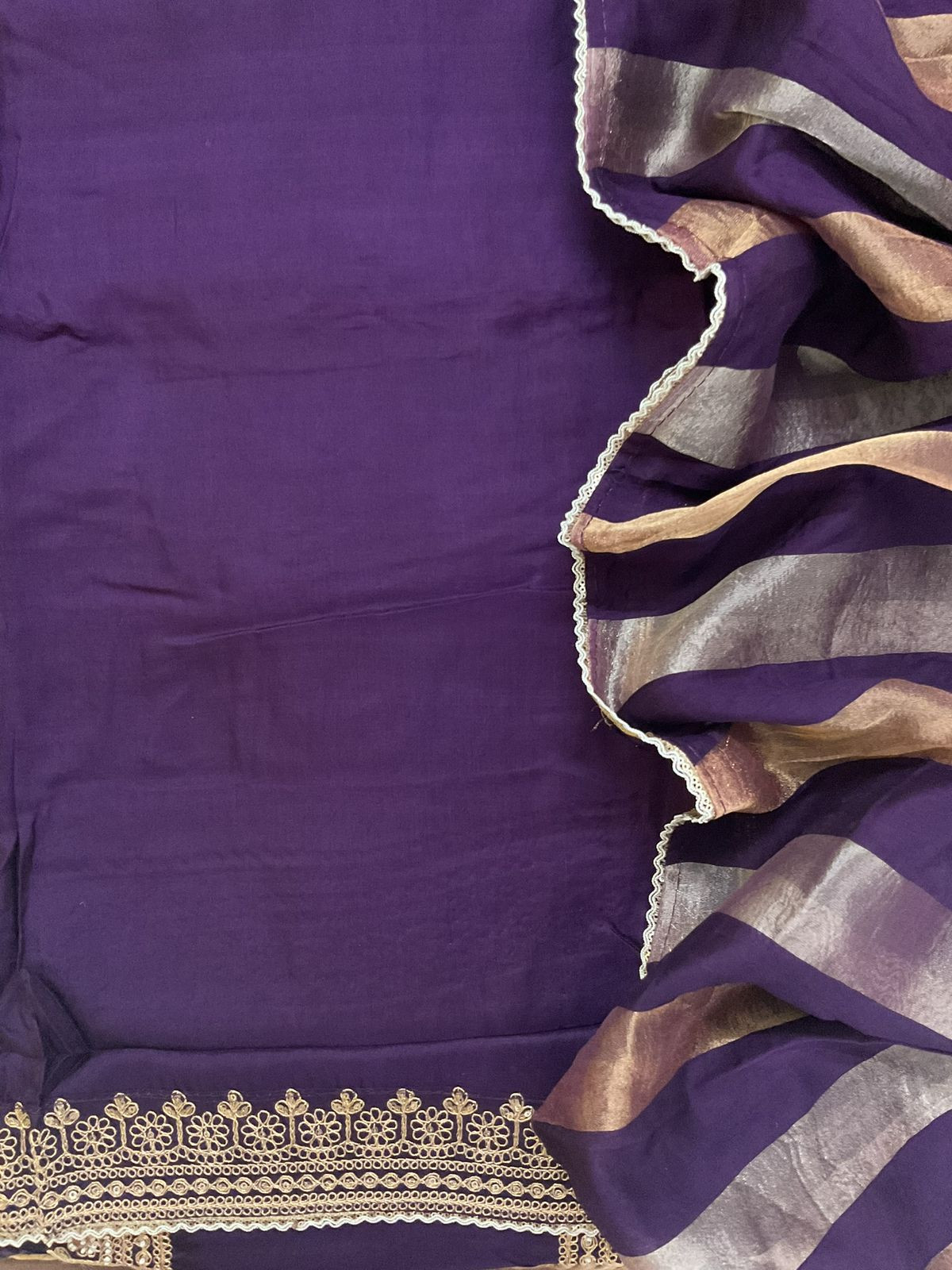 Soft Muslin Embroidered Suit - Violet