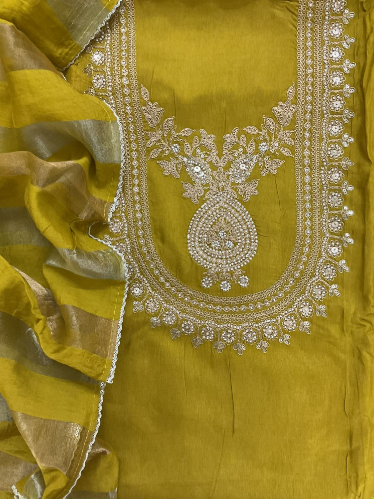 Image of Soft Muslin Embroidered Suit - Yellow