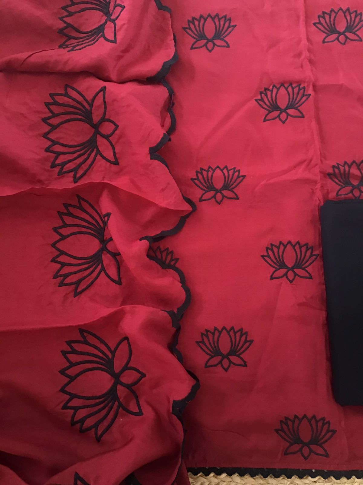 Pure Muslin Silk Embroidered Suit - Dark Red