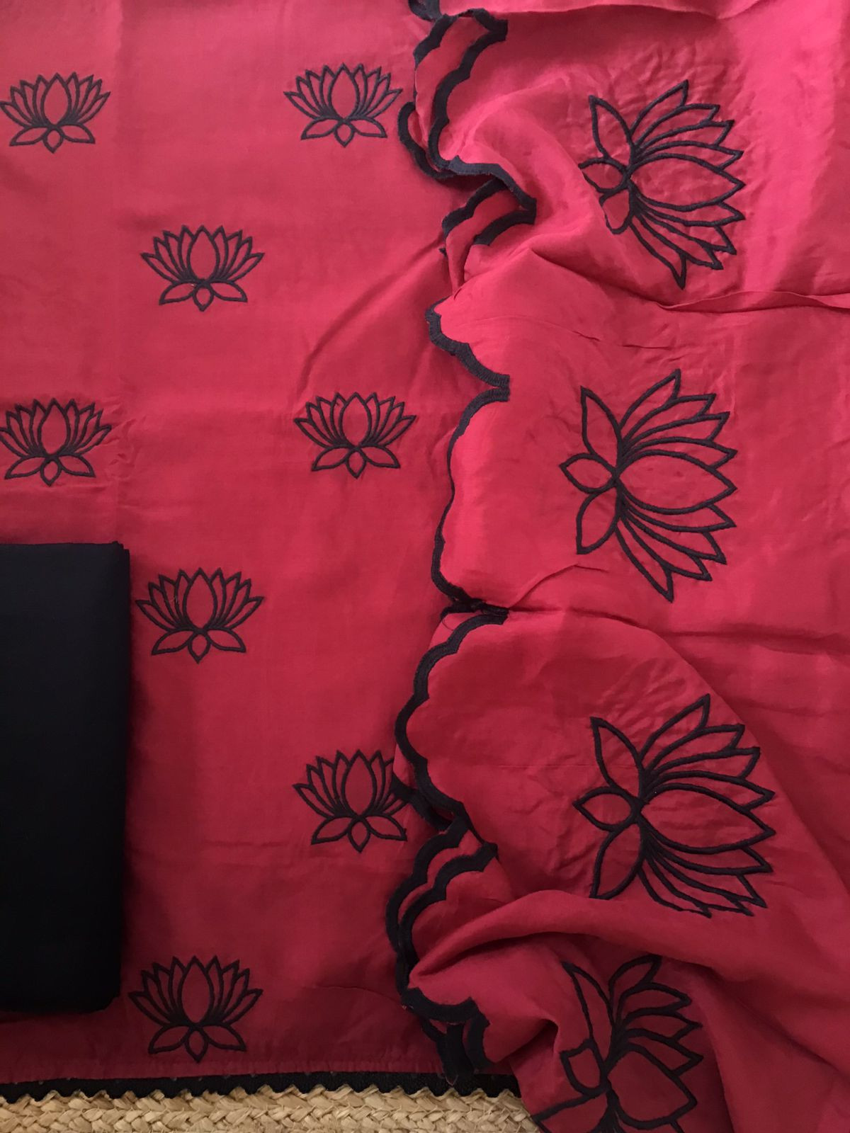 Pure Muslin Silk Embroidered Suit - Dark Red
