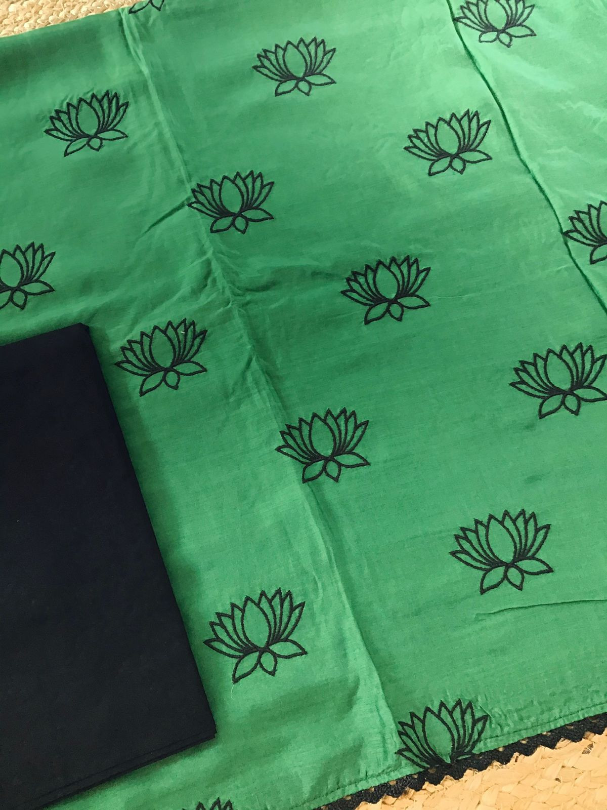 Pure Muslin Silk Embroidered Suit - Green