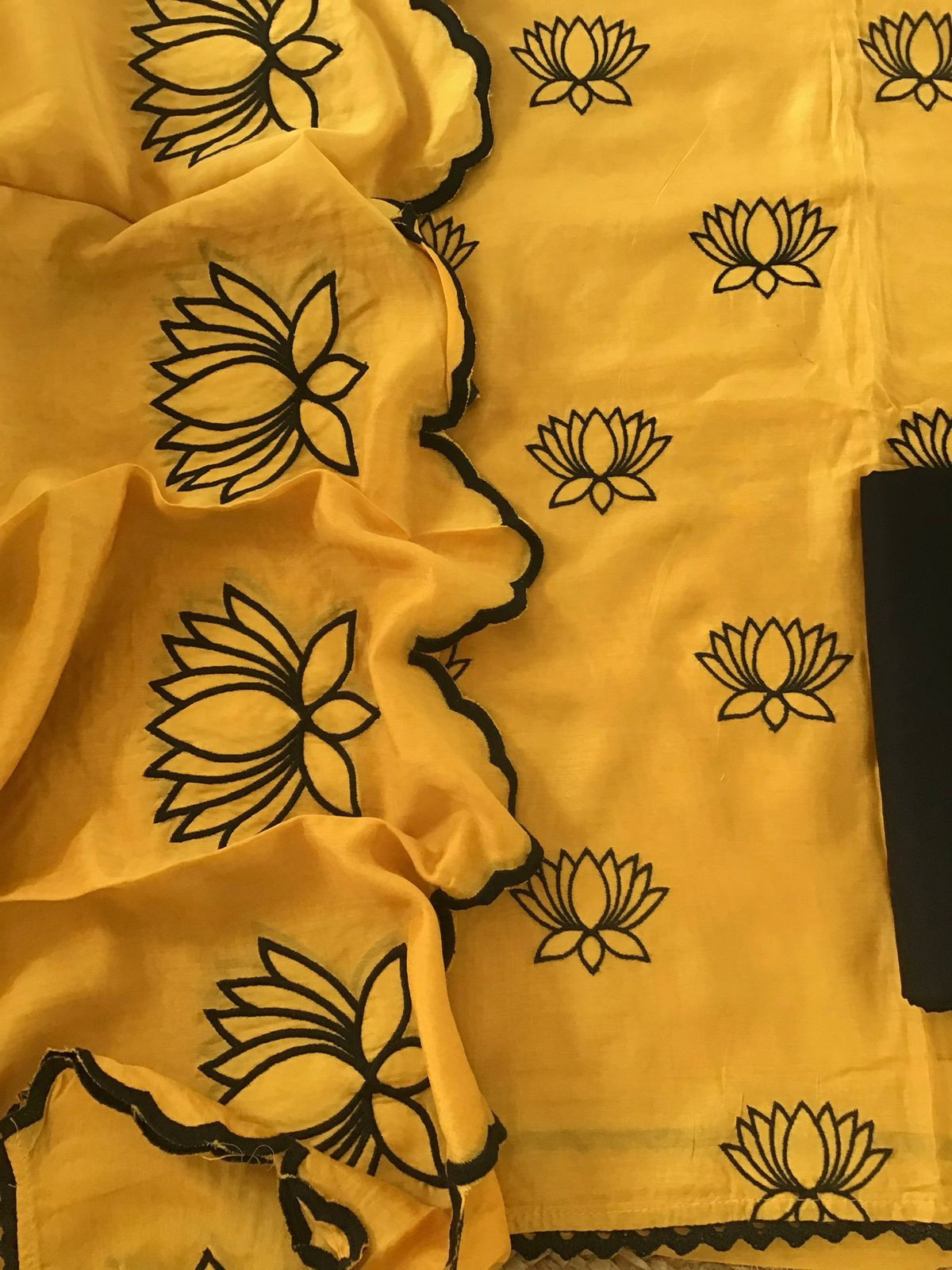 Pure Muslin Silk Embroidered Suit - Yellow