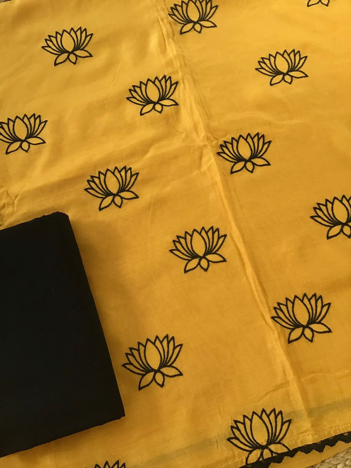 Pure Muslin Silk Embroidered Suit - Yellow