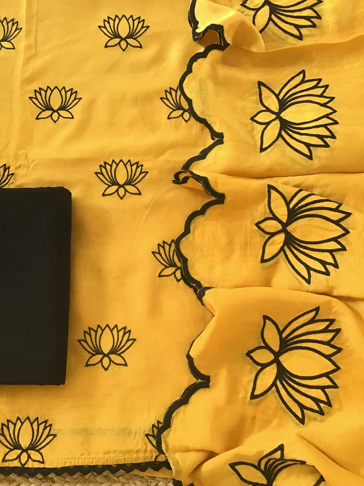 Pure Muslin Silk Embroidered Suit - Yellow